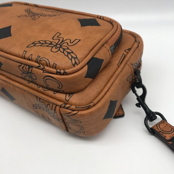 MCM Visetos Cognac Leather Aren Maxi Crossbody Wristlet - NWT - Picture 7 of 12